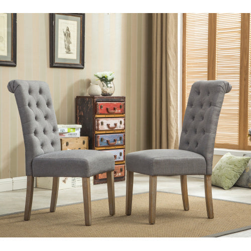 Habit Solid Wood Tufted Parsons Dining Chair, Set Of 2, Grey