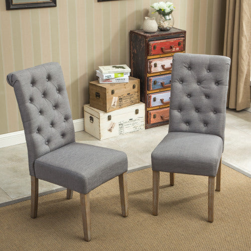 Habit Solid Wood Tufted Parsons Dining Chair, Set Of 2, Grey